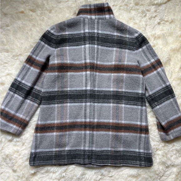 Chico’s Plaid Wool Blend Jacket Coat Gray Brown Size 2 - Picture 3 of 5
